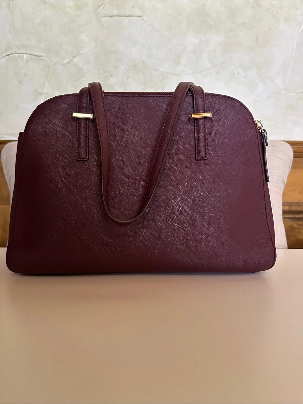 kate spade Deep Wine Dome Satchel with Gold Hardware